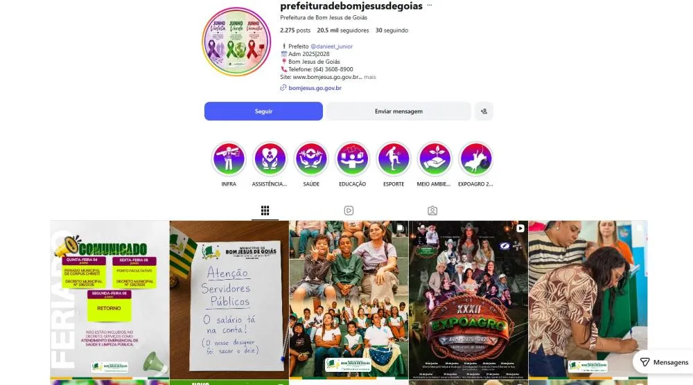 Instagram da Prefeitura anuncia festa ExpoAgro de 19 a 28 de junho