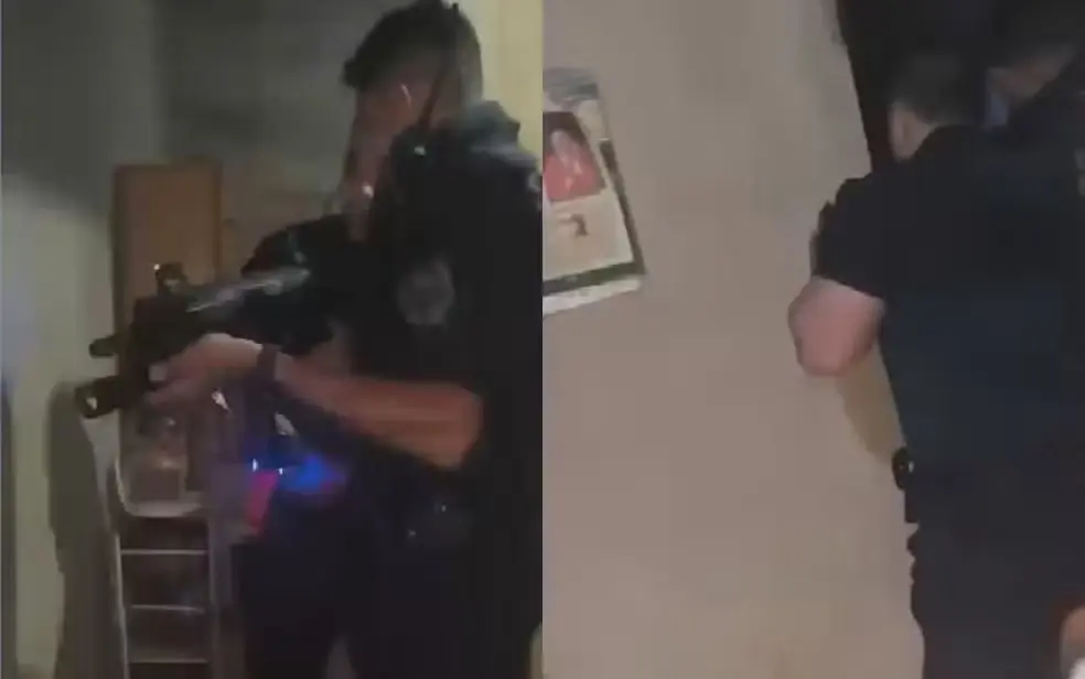 A mulher tenta convencer o pai a se render enquanto agentes cercam a residência (Foto: reprodução)
