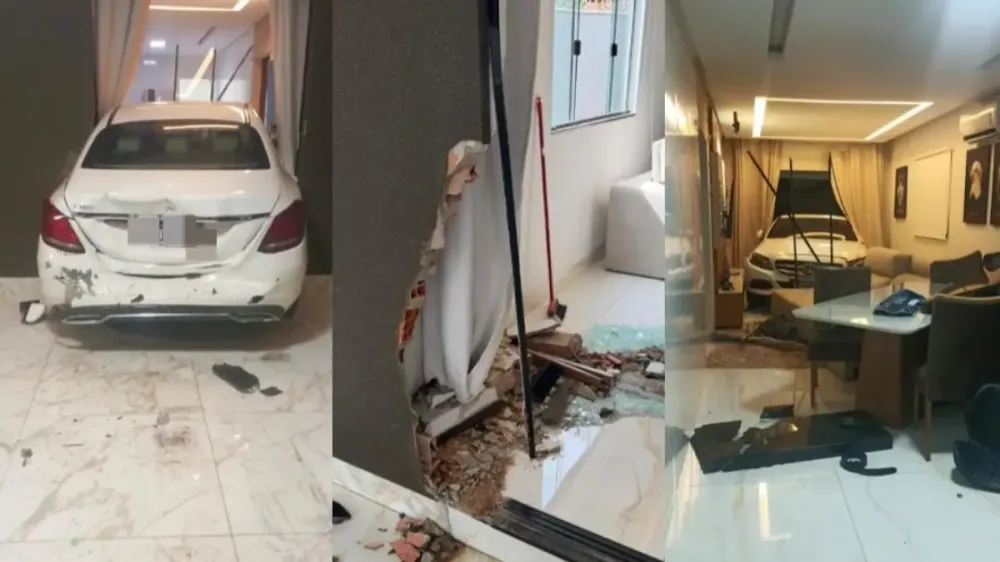 Mercedes e casa foram danificados durante invasão - (Foto: eprodução/PM)